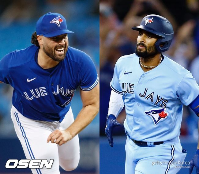 [사진] 토론토 블루제이스 로비 레이(왼쪽), 마커스 세미엔. ⓒGettyimages(무단전재 및 재배포 금지)