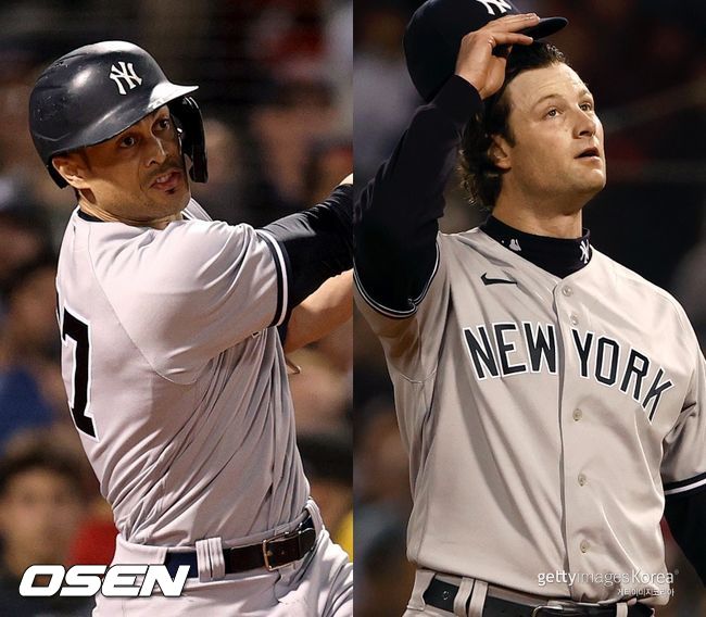 [사진] 뉴욕 양키스 지안카를로 스탠튼(왼쪽), 게릿 콜. ⓒGettyimages(무단전재 및 재배포 금지)