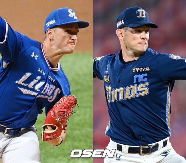삼성 라이온즈 데이비드 뷰캐넌(왼쪽), NC 다이노스 드류 루친스키. /OSEN DB