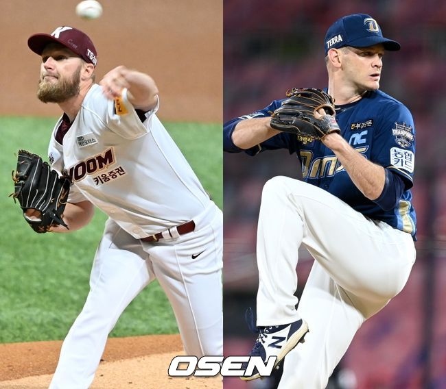 키움 히어로즈 에릭 요키시(왼쪽), NC 다이노스 드류 루친스키. /OSEN DB