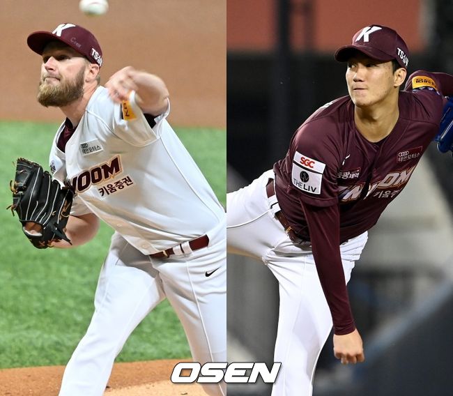 키움 히어로즈 에릭 요키시(왼쪽), 안우진. /OSEN DB