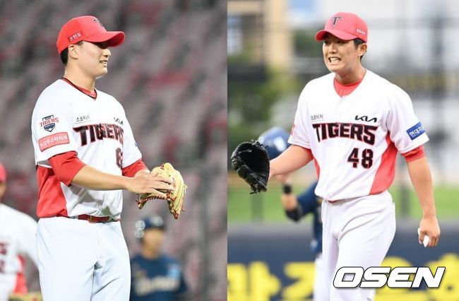KIA 타이거즈 투수 정해영(왼쪽)과 이의리. / OSEN DB