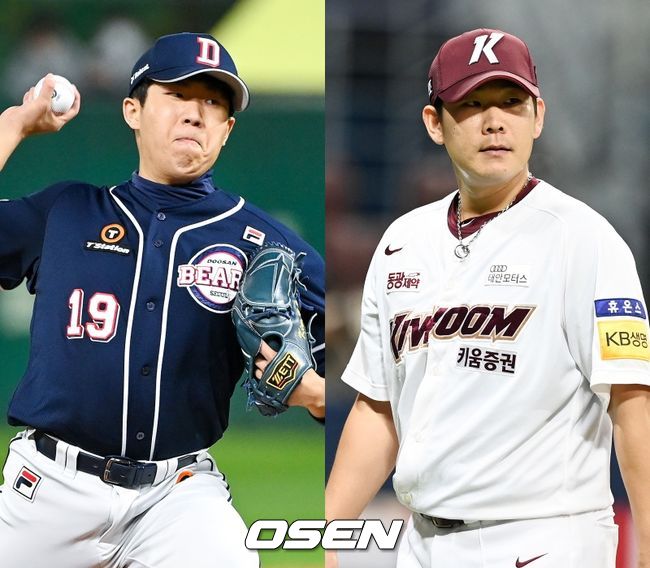 두산 베어스 김민규(왼쪽), 키움 히어로즈 정찬헌