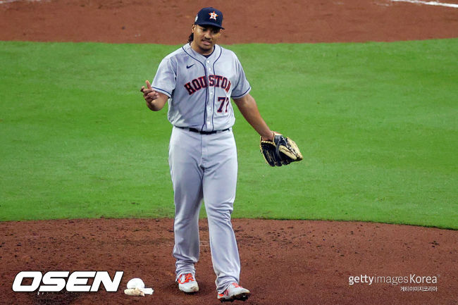 [사진] 휴스턴은 2021년 11월 3일(한국시간) 미국 텍사스주 휴스턴 미닛메이드파크에서 애틀랜타 브레이브스와 2021 메이저리그 포스트시즌 월드시리즈 6차전을 벌인다. 가르시아가 선발 등판한다.  ⓒGettyimages(무단전재 및 재배포 금지)