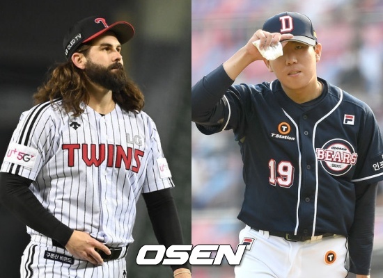 LG 케이시 켈리(좌)와 두산 김민규 / OSEN DB