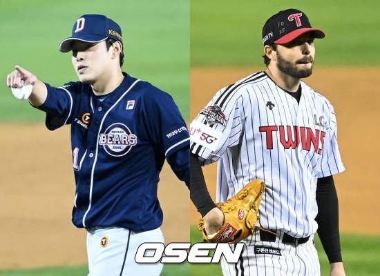 두산 최원준(좌)과 LG 앤드류 수아레즈 / OSEN DB