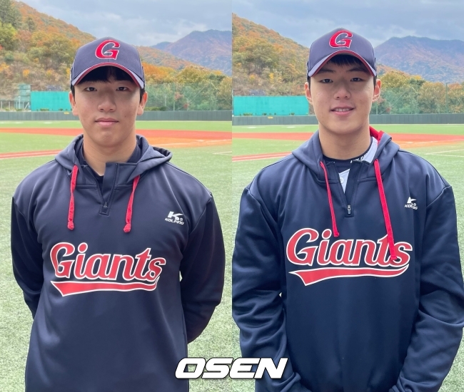 롯데 신인 조세진(왼쪽)과 한태양