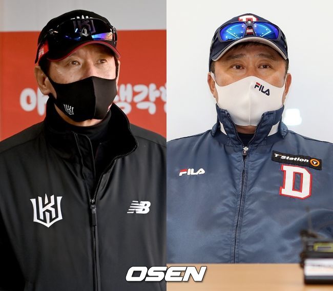 KT 위즈 이강철 감독(왼쪽), 두산 베어스 김태형 감독. /OSEN DB