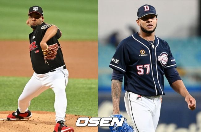 KT 위즈 투수 데스파이네(왼쪽)와 두산 베어스 투수 미란다. / OSEN DB