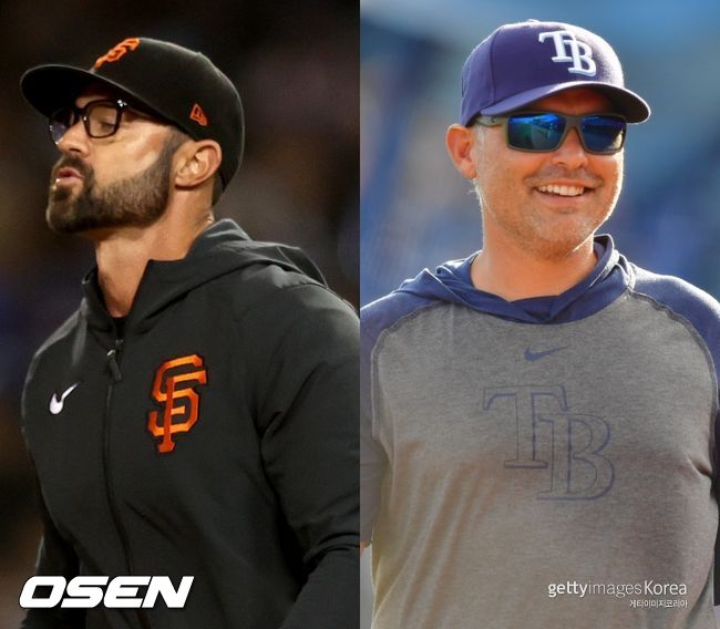 [사진] 샌프란시스코 자이언츠 게이브 케플러 감독(왼쪽), 탬파베이 레이스 케빈 캐시 감독. ⓒGettyimages(무단전재 및 재배포 금지)