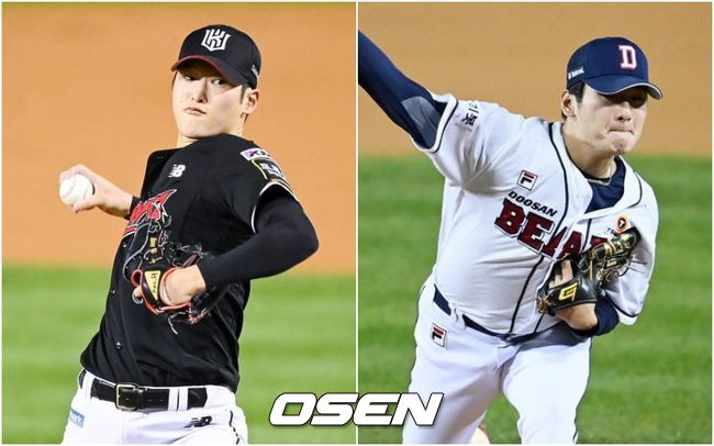 KT 배제성(왼쪽)과 두산 곽빈이 한국시리즈 4차전 선발 투수 맞대결을 한다. /OSEN DB