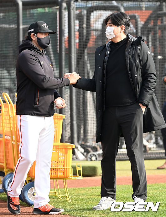 한화 수베로 감독, 정민철 단장 /OSEN DB