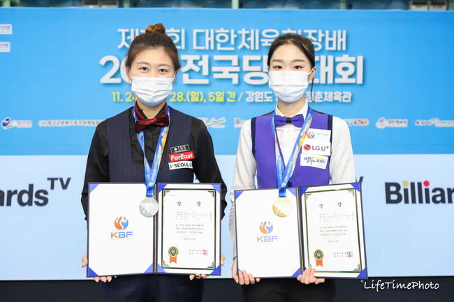 [사진]임윤미(왼쪽)와 서서아 /대한당구연맹 제공