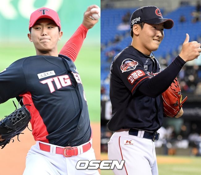 KIA 타이거즈 이의리(왼쪽), 롯데 자이언츠 최준용. /OSEN DB 