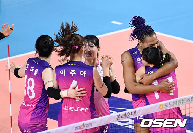 1일 오후 인천 부평구 인천삼산월드체육관에서 2021-2022 도드람 V-리그 여자부 정규리그 프로배구 흥국생명과 페퍼저축은행의 경기가 열렸다.1세트 득점에 성공한 흥국생명 선수들이 환호하고 있다. 2021.12.01 /sunday@osen.co.kr