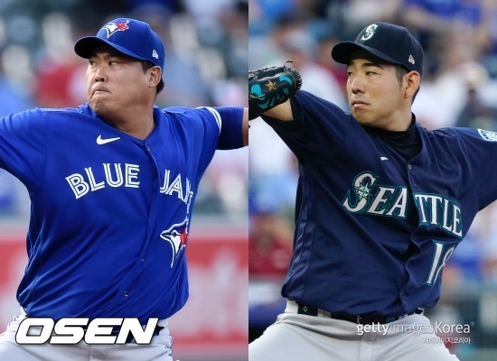 [사진] 류현진(좌)과 기쿠치 유세이 ⓒGettyimages(무단전재 및 재배포 금지)
