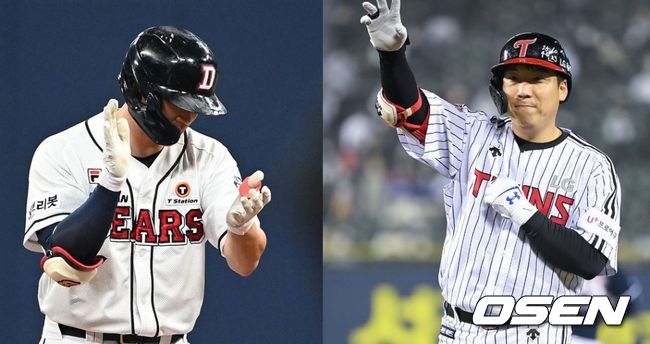 두산 김재환(왼쪽)과 LG 김현수. / OSEN DB