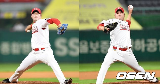 SSG 랜더스 필승조 서진용(왼쪽)과 김태훈. / OSEN DB