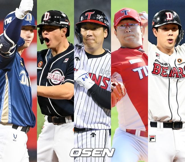 나성범(왼쪽부터), 김재환, 김현수, 양현종, 박건우. /OSEN DB