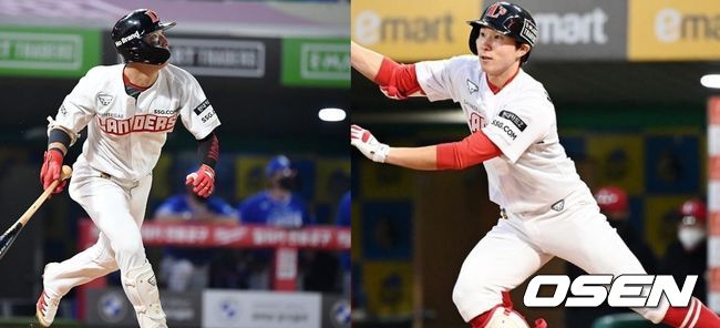 SSG 랜더스 외야수 최지훈(왼쪽)과 내야수 박성한. / OSEN DB