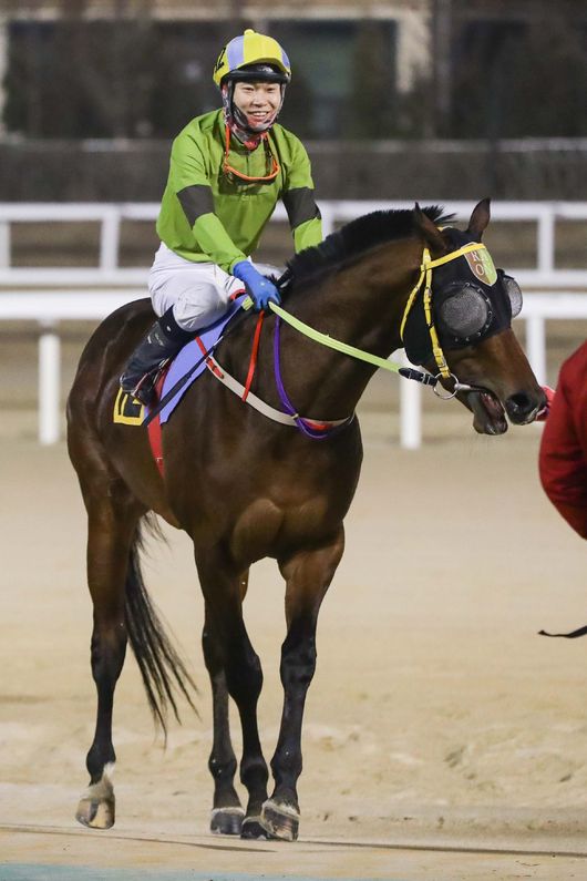 [사진]새해 첫 1등급 경주로 연승이어가는 라온더파이터와 이혁기수 /한국마사회 제공