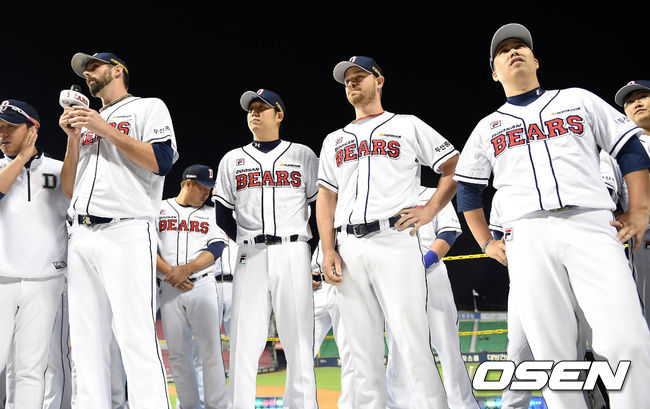 2016년 한국시리즈 우승 당시 '판타스틱 4' 니퍼트-장원준-보우덴-유희관. / OSEN DB