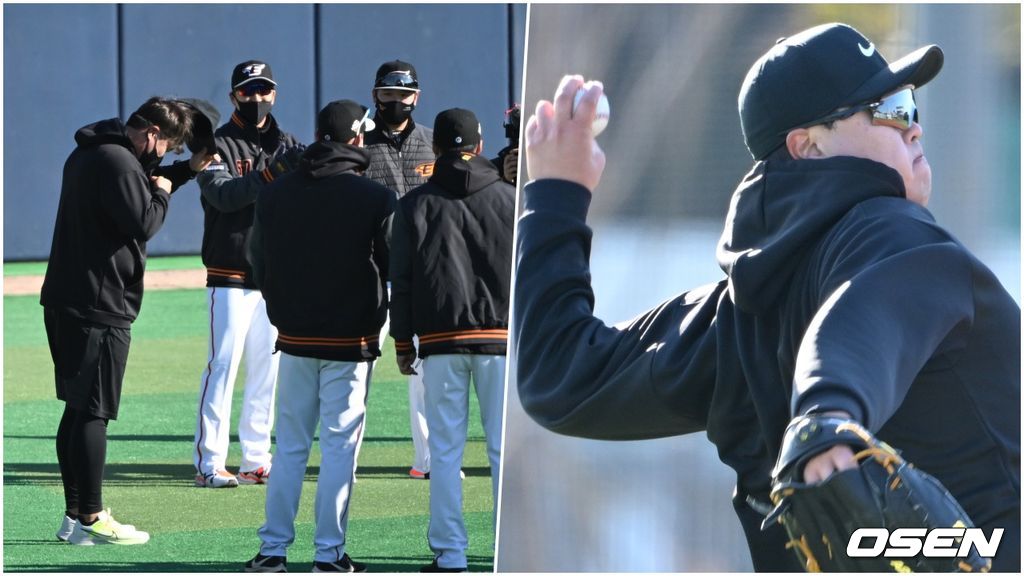 훈련에 앞서 한화 선수단에 인사하는 류현진, 캐치볼하는 류현진 /sunday@osen.co.kr