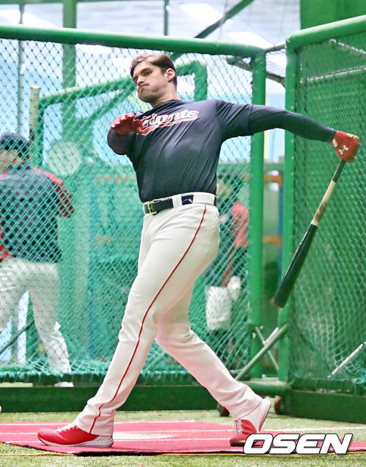 롯데 새 외국인 타자 DJ 피터스가 타격훈련을 하고 있다. 2022.02.03 /rumi@osen.co.kr