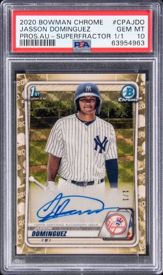 [사진] 47만4000달러에 낙찰된 제이슨 도밍게스의 야구 카드. <골딘 옥션 트위터 캡처>