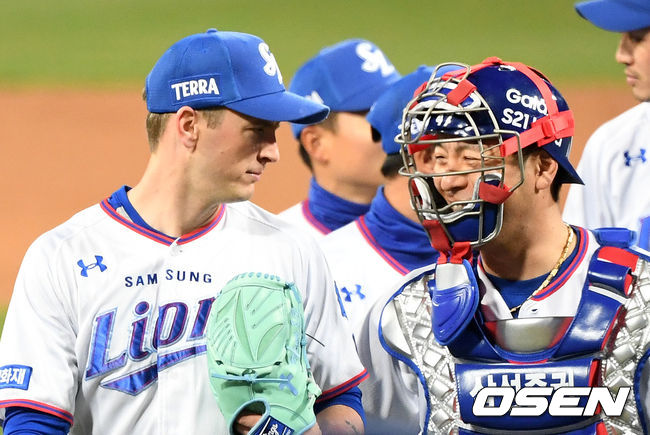 데이비드 뷰캐넌-강민호 / OSEN DB