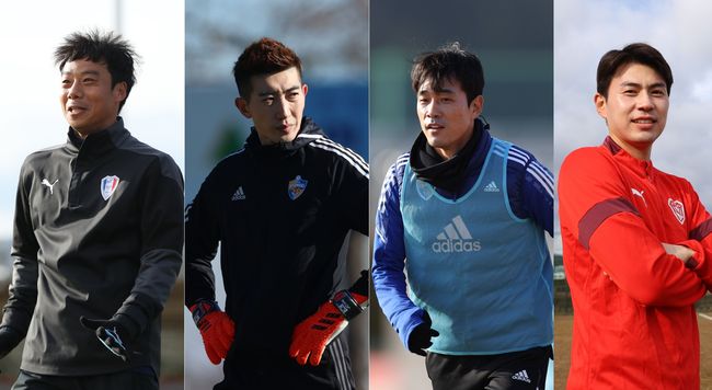 '사진]왼쪽부터 염기훈, 조현우, 박주영, 임상협 /한국프로축구연맹 제공