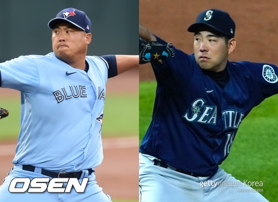 [사진] 류현진(좌)과 기쿠치 유세이 ⓒGettyimages(무단전재 및 재배포 금지)