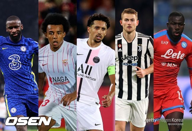 왼쪽부터 안토니오 뤼디거, 줄스 쿤데, 마르퀴뇨스, 마타이스 데 리흐트, 칼리두 쿨리발리.