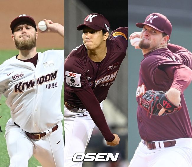 키움 히어로즈 에릭 요키시(왼쪽부터), 안우진, 타일러 애플러. /OSEN DB