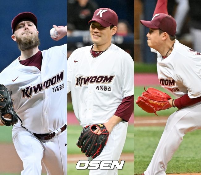 키움 히어로즈 에릭 요키시(왼쪽부터), 정찬헌, 최원태. /OSEN DB