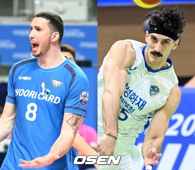 우리카드 알렉스(왼쪽), 삼성화재 러셀. /OSEN DB