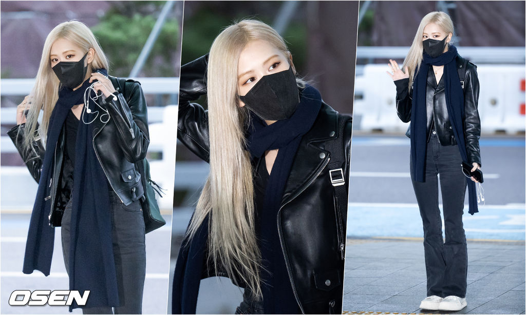 블랙핑크 로제가 출국장으로 향하며 취재진을 향해 포즈를 취하고 있다. 2022.03.19 /rumi@osen.co.kr