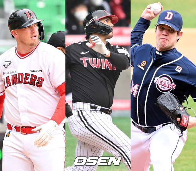 SSG 크론(왼쪽부터), LG 루이즈, 두산 스탁. /OSEN DB