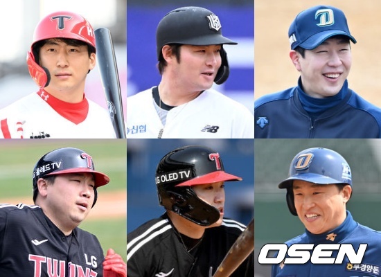 (시계 방향으로) 나성범-박병호-박건우-손아섭-박해민-허도환 / OSEN DB