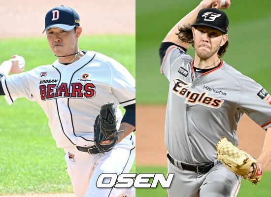 두산 최원준(좌)과 한화 닉 킹험 / OSEN DB