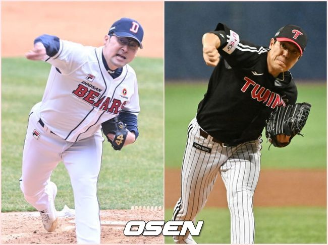 두산 임창민(왼쪽)-LG 김진성. /OSEN DB