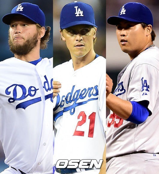 다저스 시절 커쇼-그레인키-류현진 /OSEN DB