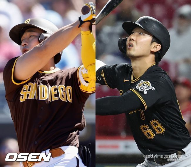 [사진] 샌디에이고 파드리스 김하성(왼쪽), 피츠버그 파이리츠 박효준. ⓒGettyimages(무단전재 및 재배포 금지)