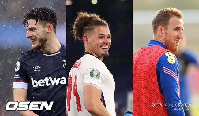 [사진] 데클란 라이스(왼쪽) / 칼빈 필립스(중앙) / 해리 케인(오른쪽) / ⓒGettyimages(무단전재 및 재배포 금지)