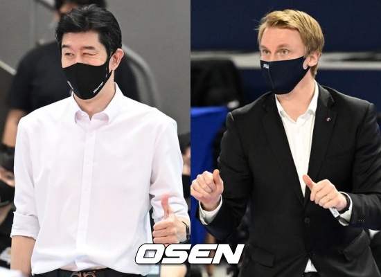 KB손해보험 후인정 감독(좌)과 대한항공 토미 틸리카이넨 감독 / OSEN DB