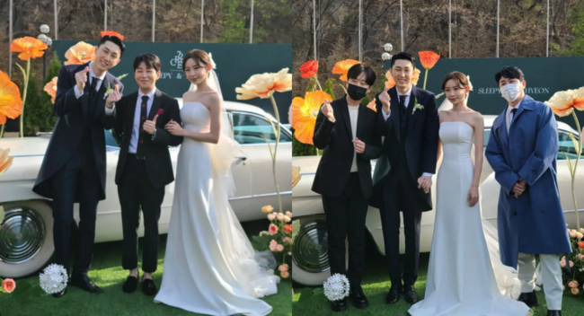 슬리피♥&apos;8세 연하&apos; 미모의 신부, 결혼식 사진 공개..영탁→이찬원 축하에 &apos;행복&apos;