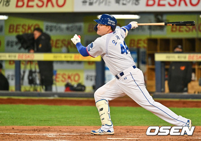 삼성 라이온즈 오재일이 4회말 무사 2루, 1타점 적시타를 치고 있다. 2022.04.13 / foto0307@osen.co.kr
