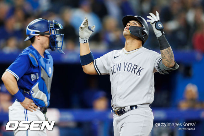 [사진] 양키스 글레이버 토레스가 4회 홈런을 치고 난 뒤 기뻐하고 있다. ⓒGettyimages(무단전재 및 재배포 금지)