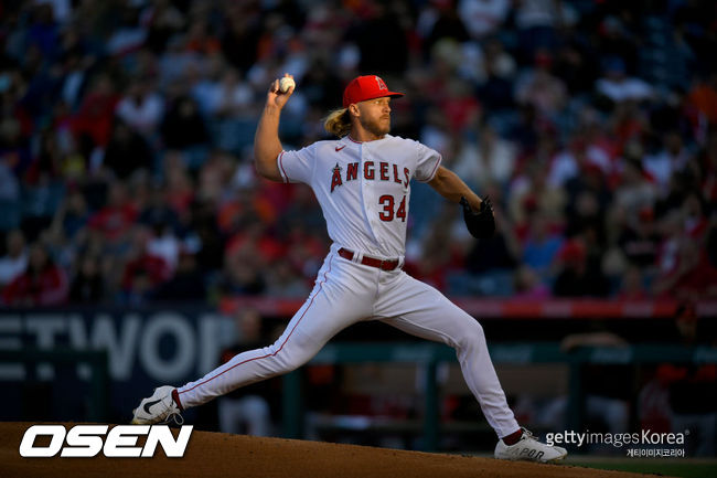 [사진] LA 에인절스 선발 노아 신더가드가 7이닝 3실점으로 퀄리티스타트 투구를 했지만 패전투수가 됐다. ⓒGettyimages(무단전재 및 재배포 금지)