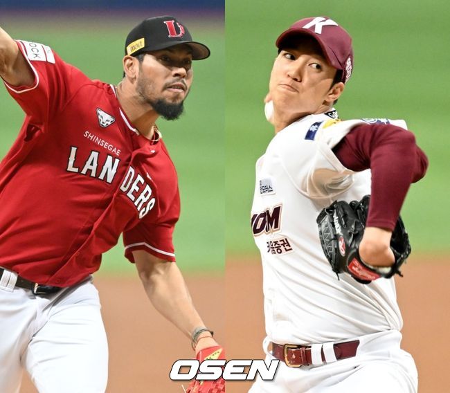SSG 랜더스 윌머 폰트(왼쪽), 키움 히어로즈 안우진. /OSEN DB